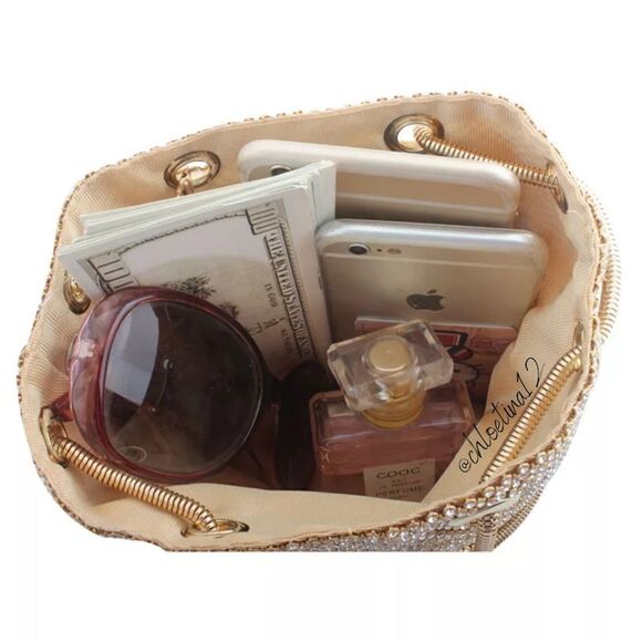 NEW Evening Bag Sparkly Rhinestone Bucket Purse - Picture 5 of 10